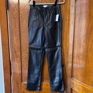 Good American Jet Black Faux Leather Trousers
